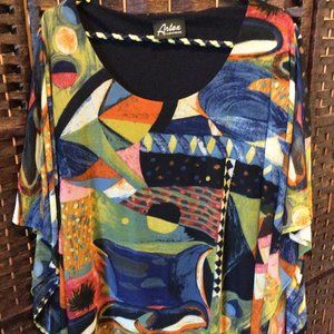 Ladies Size XL - Multicolored Abstract Print Sheer Butterfly Blouse